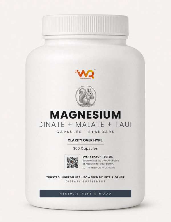 Magnesium Glycinate + Malate + Taurate Capsules — 400 mg per serving, 300 capsules (100 servings)