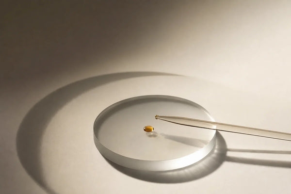 A measured amber droplet and circular shadow representing melatonin timing