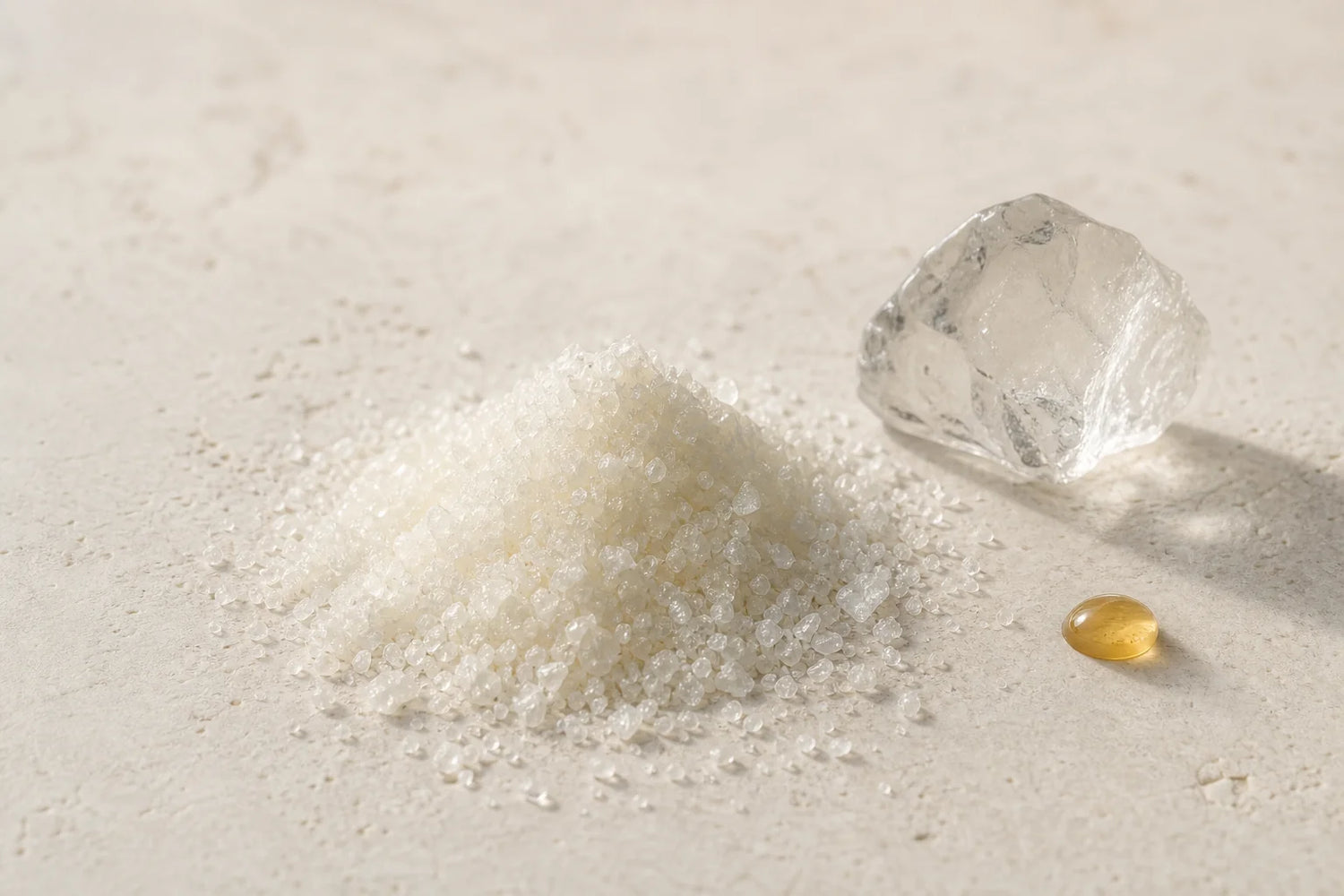 Macro view of alpha-lipoic acid crystalline powder representing the raw compound studied in research