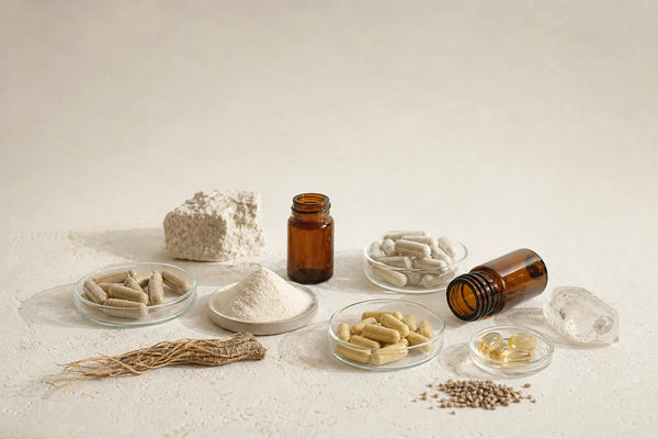 Rows of dietary supplement capsules and bottles representing varied enforcement record types
