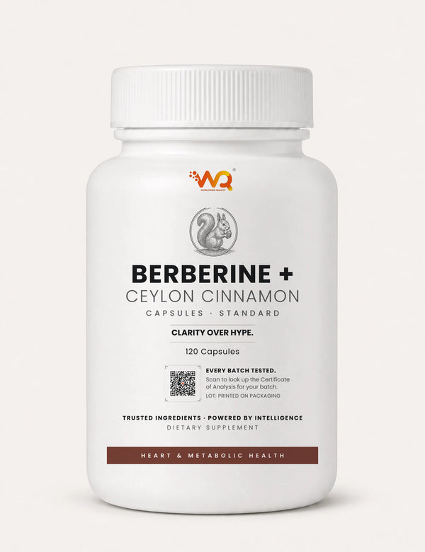 Berberine + Ceylon Cinnamon Capsules — 1200 mg per serving, 120 capsules (60 servings)