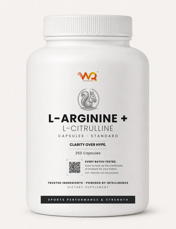 L-Arginine + L-Citrulline Capsules — 3000 mg per serving, 250 capsules (250 servings)