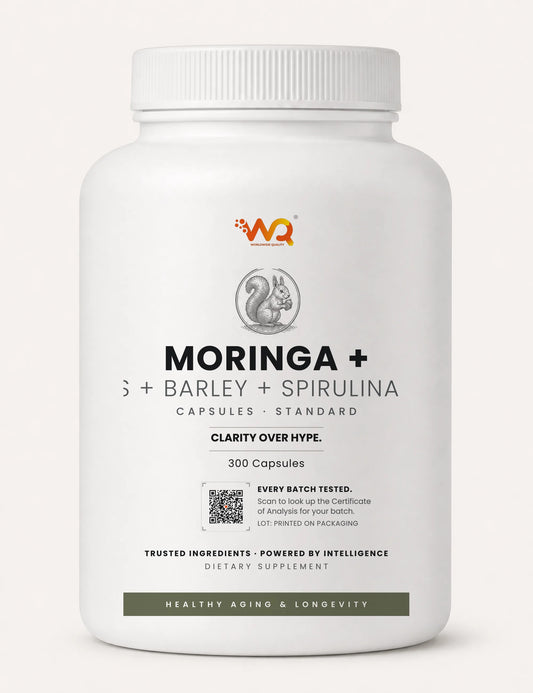 Moringa + Wheatgrass + Barley + Spirulina + Chlorella Capsules — WQ bottle_large